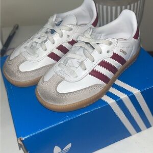 Adidas Kids Samba White and Burgundy Sneakers